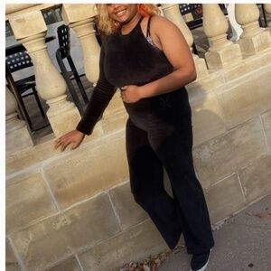 daya by Zendaya One Shoulder Velour Jumpsuit Black Size Large